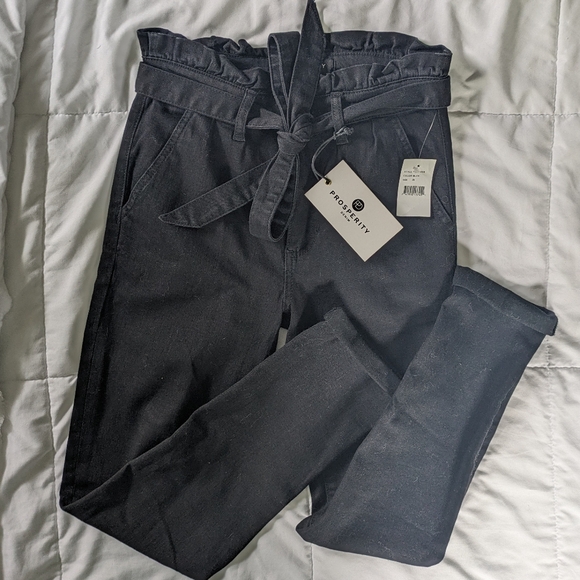 Prosperity Black Denim Tie Waist Paper Bag Skinny Jeans - Picture 2 of 12